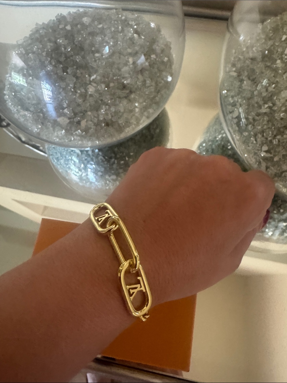 Louis Vuitton Gold Chain-Link Bracelet with Logo Links
